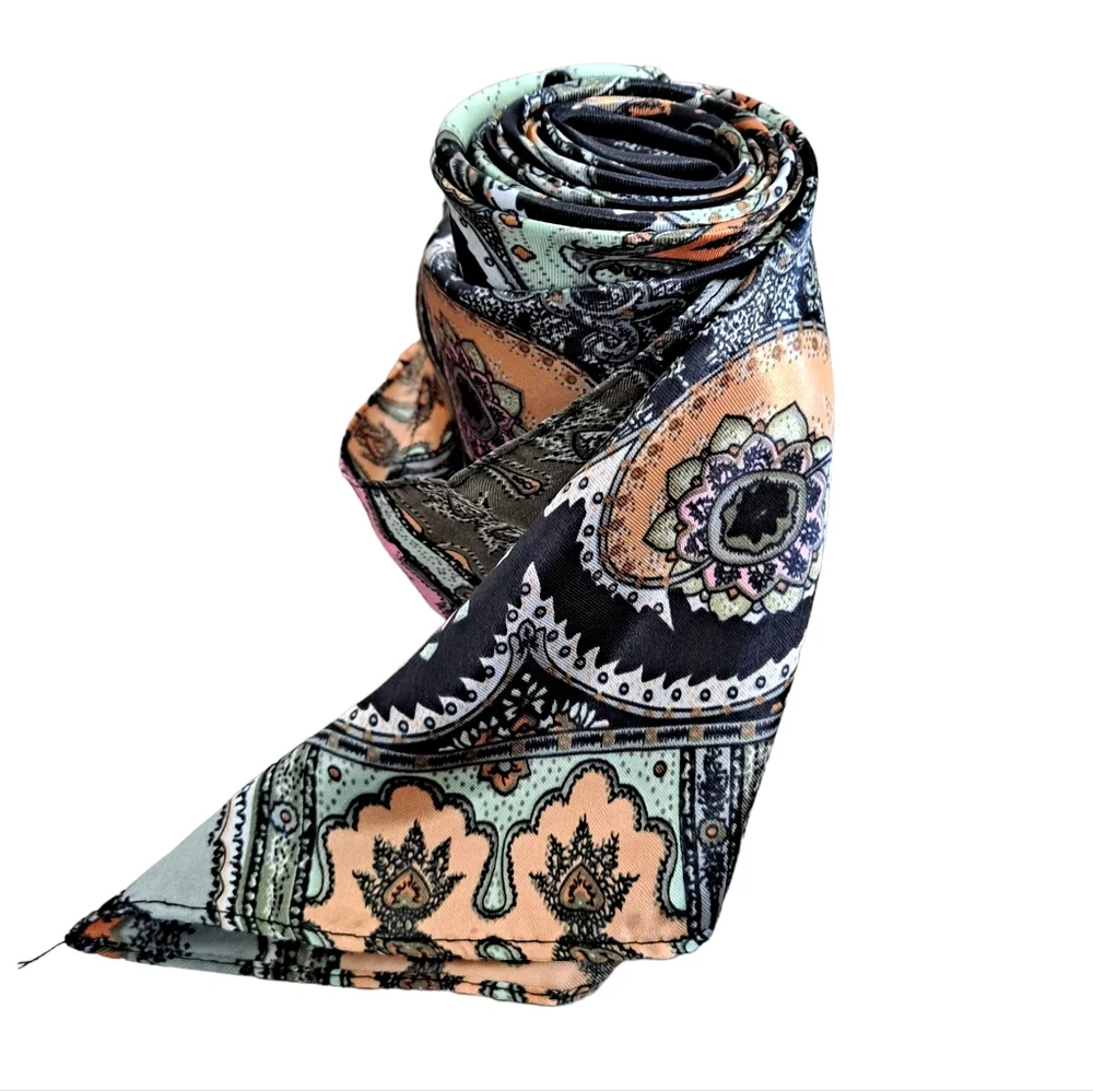 Satin square scarf black Paisley boho colorful neck hair & head elegant 2/$30